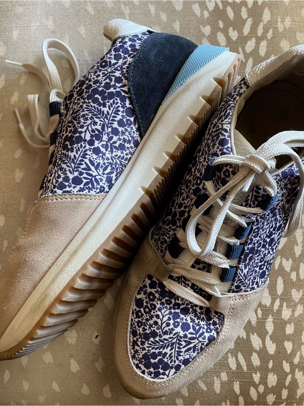 Boden Floral Print & Genuine Leather Sneakers, sz 8